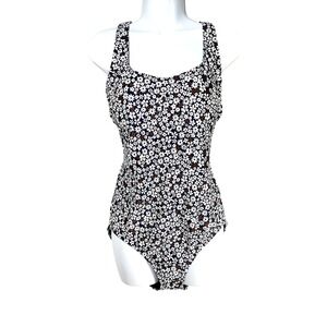 NWT Lands End Women's Tugless X-Back One Piece Swimsuit 14 Blue Flowers White
